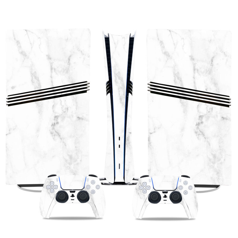 Minimalist White Marble PS5 Pro Skin Sticker – Elegant Console & Controller Wrap Design