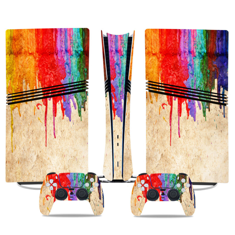 Colorful Drip Art PS5 Pro Skin Sticker – Unique Console & Controller Design