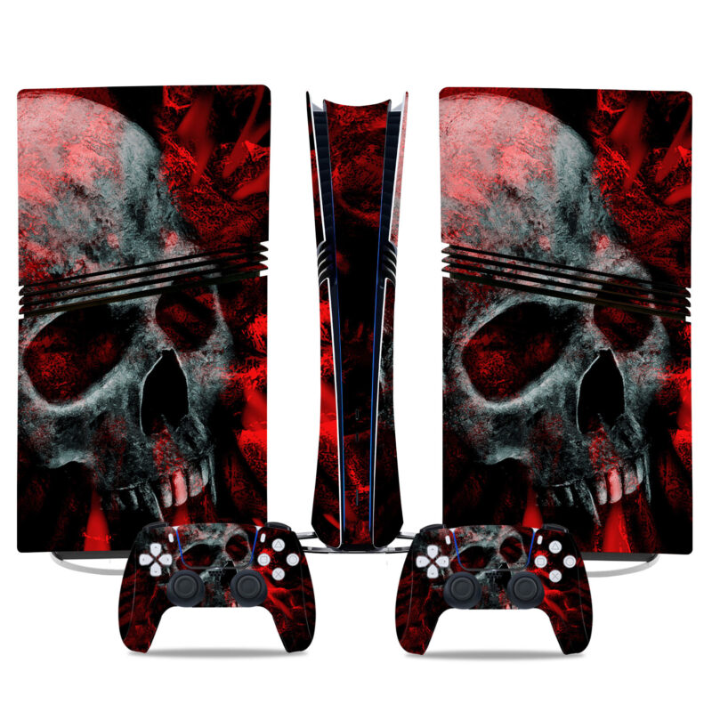 Bold Skull Red PS5 Pro Skin Sticker – Stunning Console & Controller Wrap