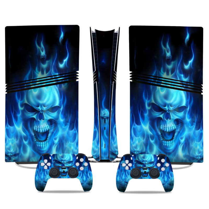 PS5 Pro Skin Sticker - Blue Flame Skull Design For Console And Controllers - Stylish Gaming Accessory