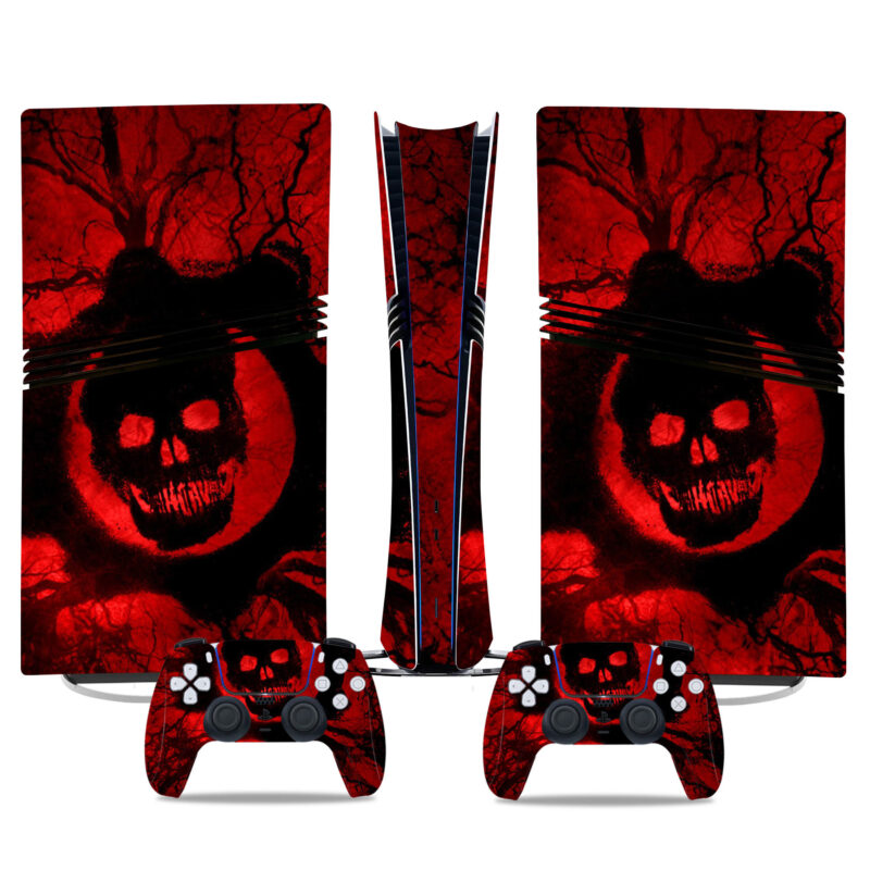 PS5 Pro Skin Sticker - Red Skull Horror Theme For Console and Controllers - Unique Gaming Accessory Design