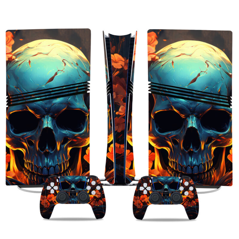 Vibrant Skull PS5 Pro Skin Sticker - Durable Console And Controller Wrap For A Bold Gaming Setup Design