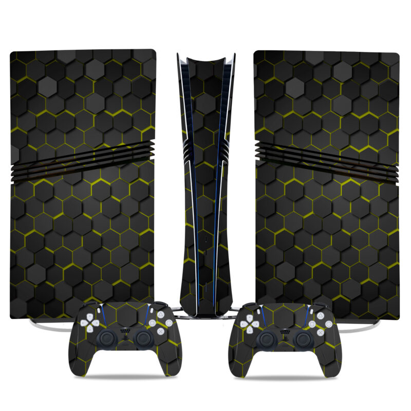 Premium PS5 Pro Skin Sticker - Yellow Hexagonal Design For Console & Controllers - Enhance Style And Protect Against Scratches