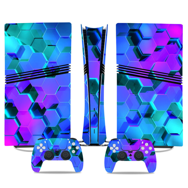 Vibrant Hexagon Pattern PS5 Pro Skin Sticker – Stylish Protective Console & Controller Wrap For A Unique Gaming Look