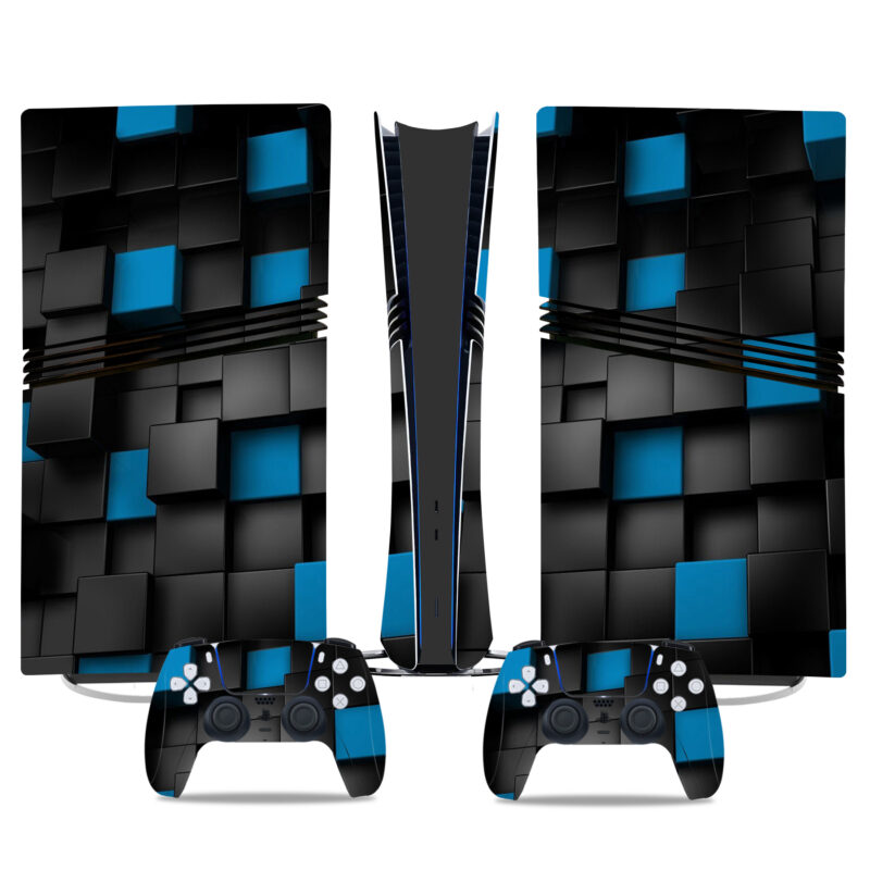 Modern Blue And Black Cube PS5 Pro Skin Sticker - Sleek Console & Controller Wrap - Image 2