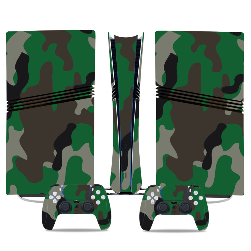 Green Camouflage PS5 Pro Skin Sticker – Premium Console & Controller Wrap For Gamers - Durable Vinyl Decal Design