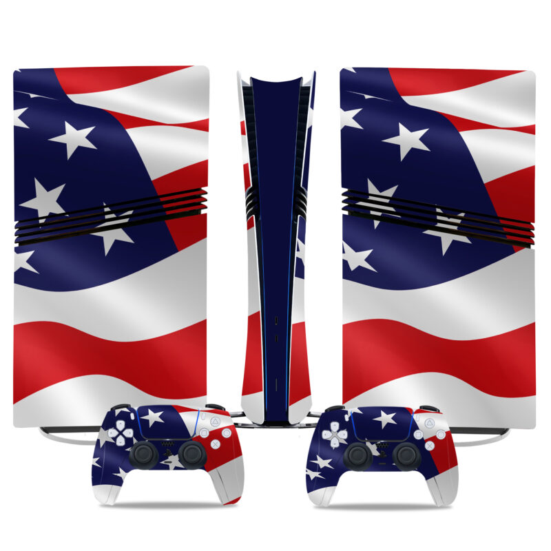 Vibrant American Flag PS5 Pro Skin Sticker – Patriotic Console & Controller Wrap Design