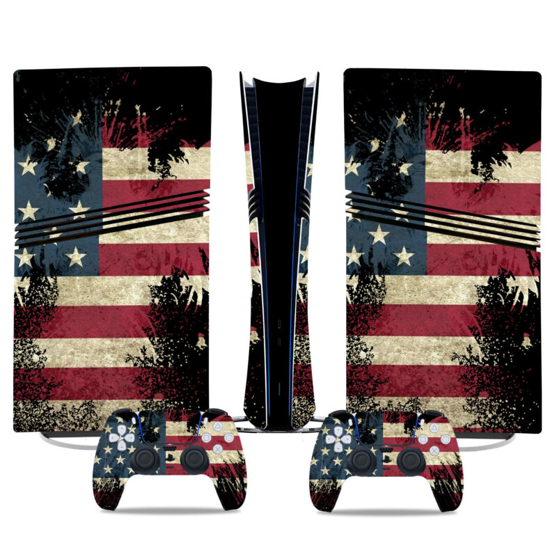 Patriotic American Flag PS5 Pro Skin Sticker – Sleek Console & Controller Cover Design