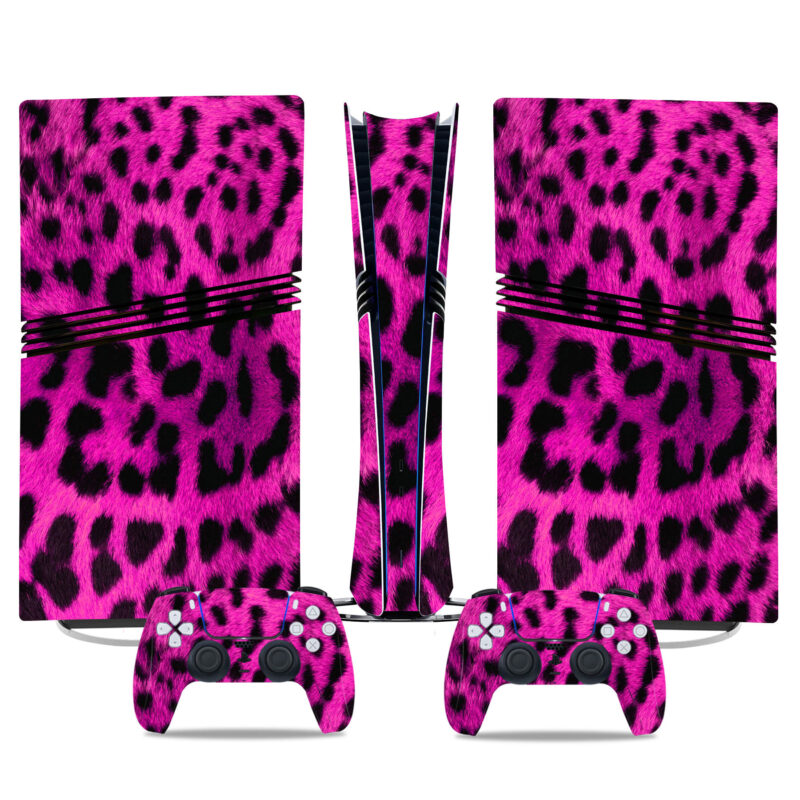 Vibrant Pink Leopard Print PS5 Pro Skin Sticker – Bold Console & Controller Wrap Design