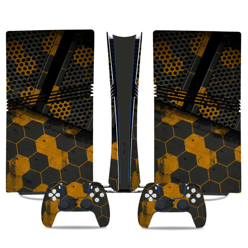 Hexagonal Honeycomb PS5 Pro Skin Sticker – Bold Yellow & Black Console & Controller Wrap