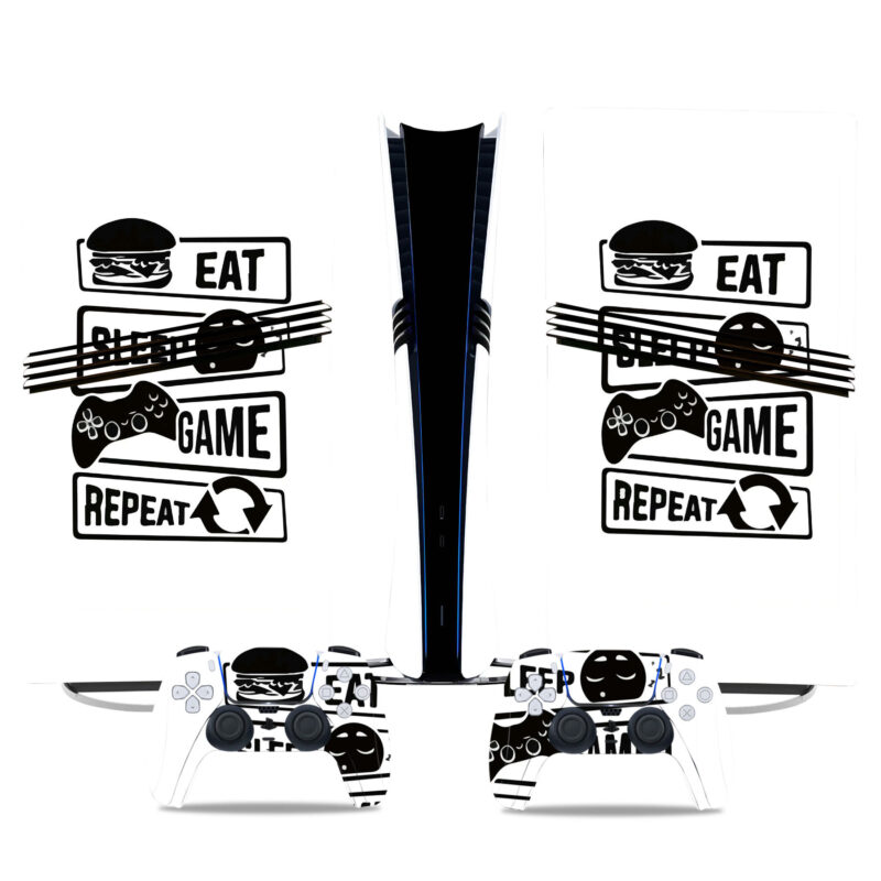 Eat Sleep Game Repeat PS5 Pro Skin Sticker - Stylish Console & Controller Wraps