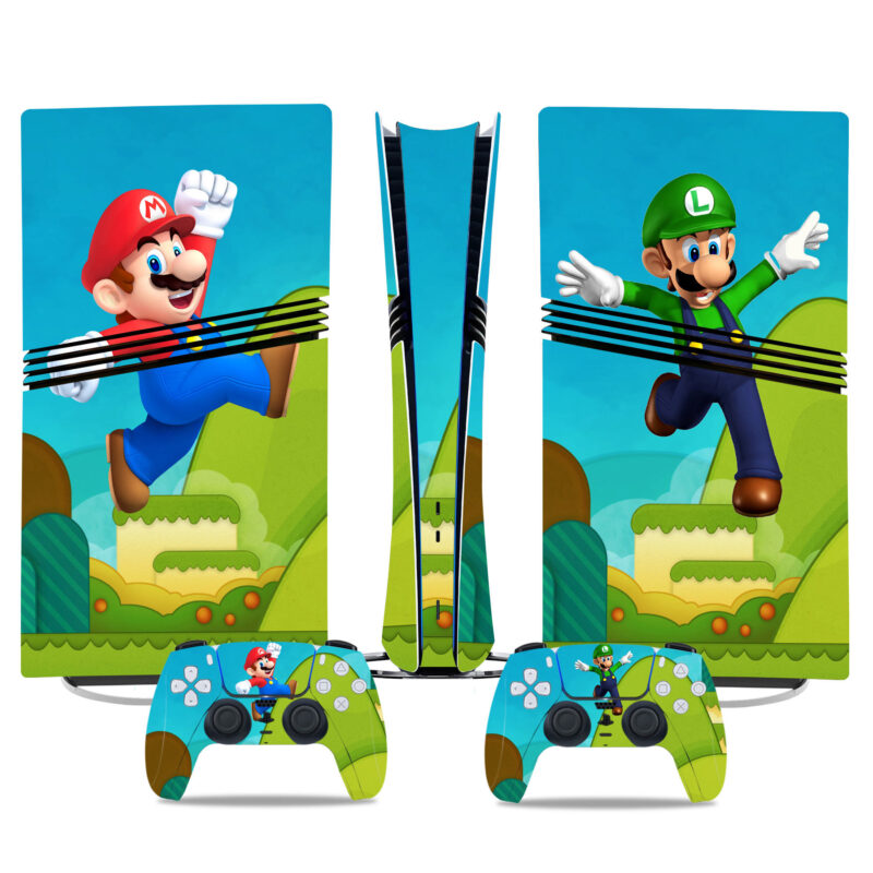 Super Mario & Luigi PS5 Pro Skin Sticker - Vibrant Console & Controller Wraps