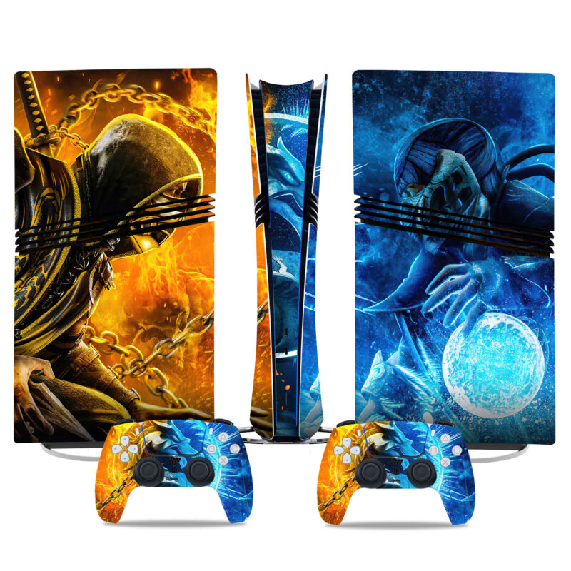 Custom Mortal Kombat PS5 Pro Skin Sticker - Scorpion Vs Sub-Zero Vinyl Wrap For Console & Controllers