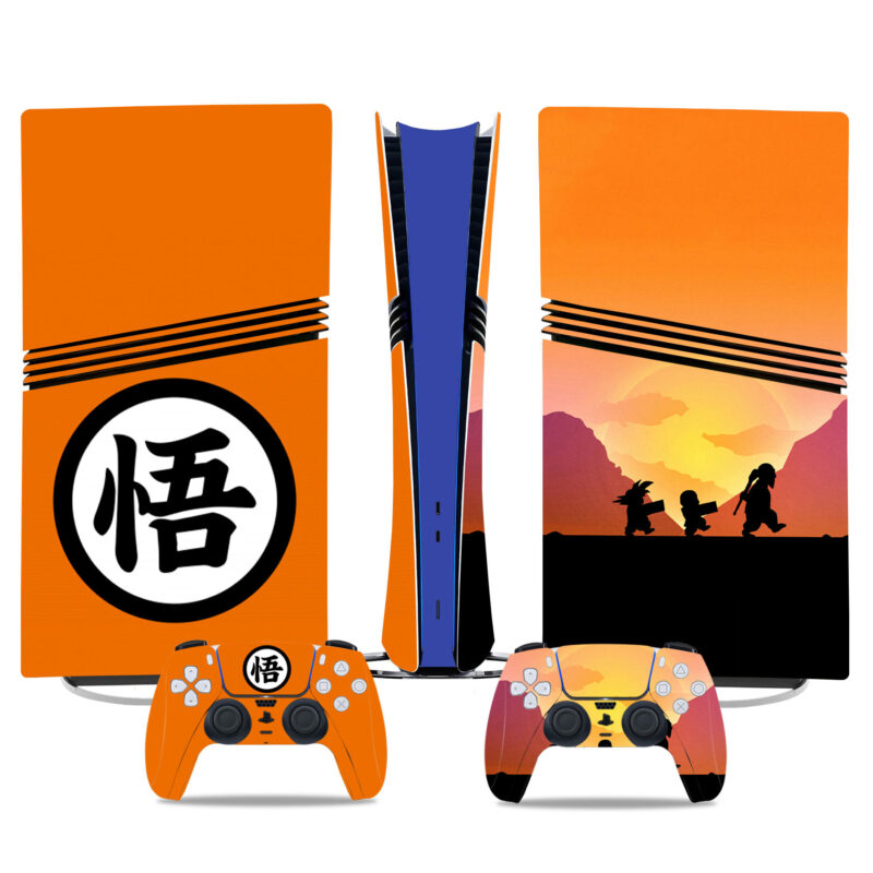 Dragon Ball Z PS5 Pro Skin Sticker - Goku Symbol & Epic Sunset Scene Vinyl Wrap For Console And Controllers