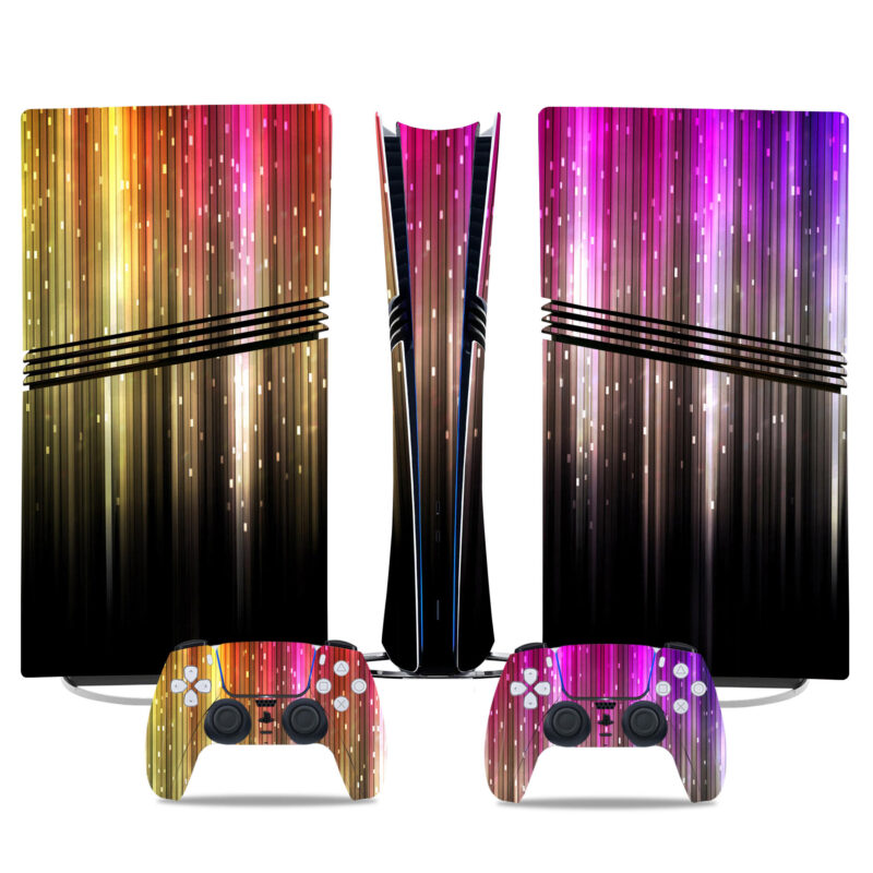 Vibrant Neon Stripe PS5 Pro Skin Sticker - Stylish Console & Controller Wrap With Multicolor Light Effects For Gamers