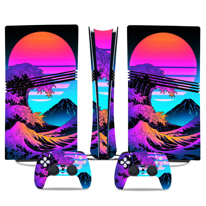 Vibrant Sunset Wave PS5 Pro Skin Sticker – High-Quality Protective Decal For Console & Controllers – Unique Gaming Design