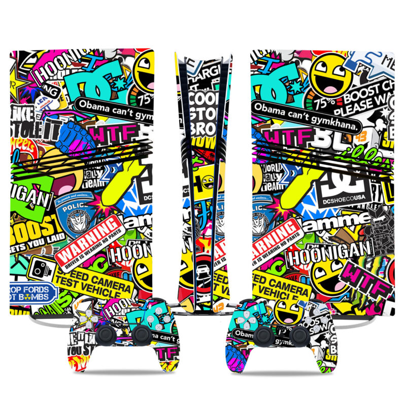 Bold Sticker Bomb PS5 Pro Skin – Vibrant Vinyl Wrap For Console & Controllers – Eye-Catching Gaming Accessory With Graffiti Style