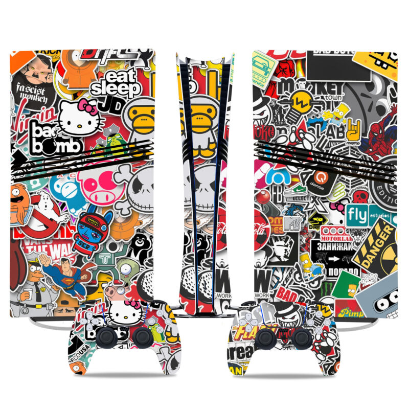 Custom PS5 Pro Skin Sticker – Cool Sticker Bomb Design For Console And Controllers - Durable And Stylish Protection