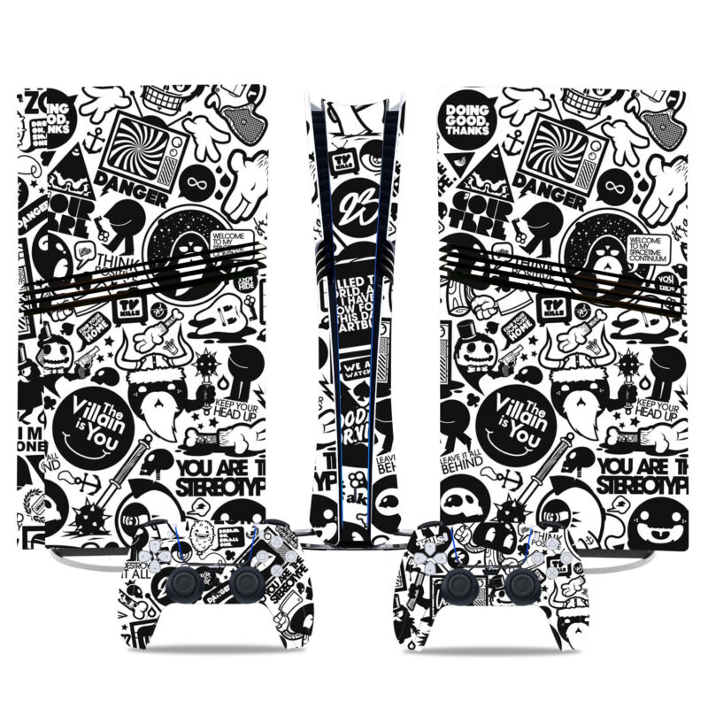 Black And White PS5 Pro Skin Sticker – Unique Graffiti Design For Console And Controllers