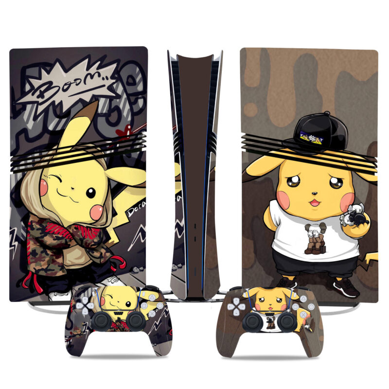 Custom Pikachu PS5 Pro Skin Sticker Set – Unique Vinyl Wrap For Console And Controllers, Trendy Design For Gamers