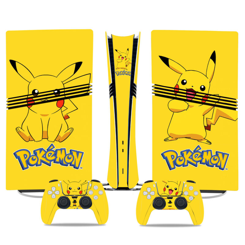 Bright Pikachu Pokémon PS5 Pro Skin Sticker Set – Custom Vinyl Wrap For Console And Controllers, Perfect For Pokémon Fans