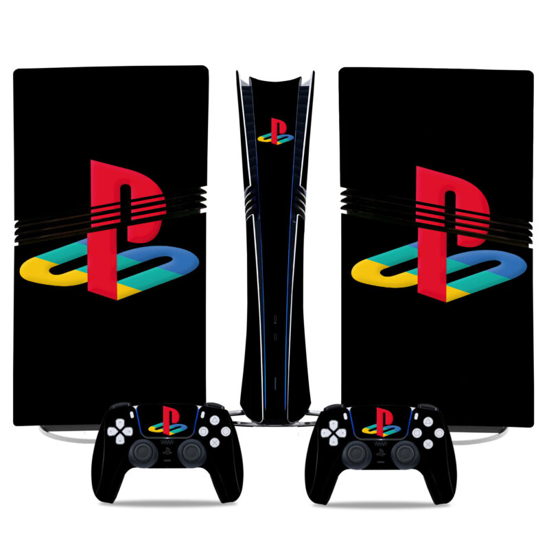 Black PS5 Pro Skin Sticker with Retro PlayStation Logo - Premium Console And Controller Vinyl Wrap For Gaming Style