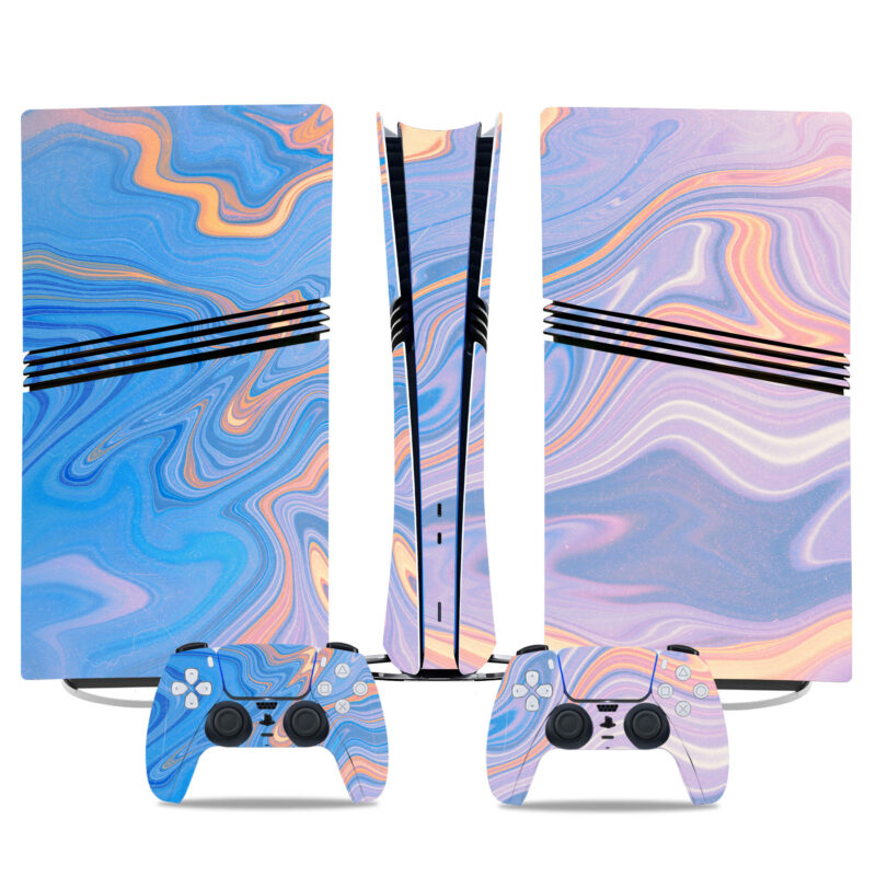 Stylish PS5 Pro Skin Sticker – Blue And Purple Marble Swirl Design For Console And Controller Customization