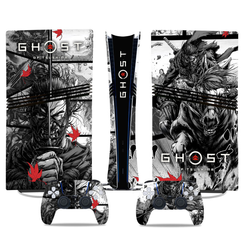 Ghost Of Tsushima Manga-Style PS5 Pro Skin Sticker: Unique Console And Controller Decal For PlayStation Enthusiasts And Art Lovers