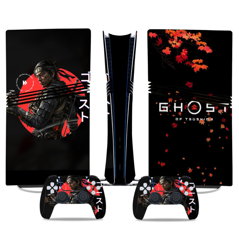 Ghost Of Tsushima PS5 Pro Skin – Premium Console And Controller Wrap With Stunning Samurai Art And Fall Leaves Design