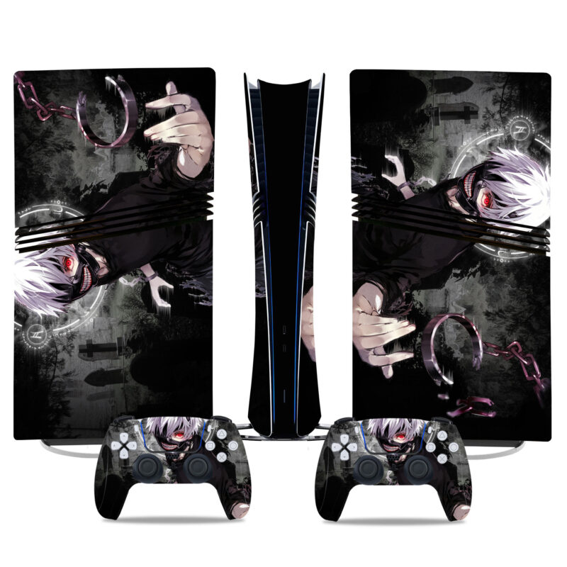 Anime-Inspired PS5 Pro Skin Sticker - Dark Tokyo Ghoul Design Featuring Kaneki Ken For Console And Controller Customization