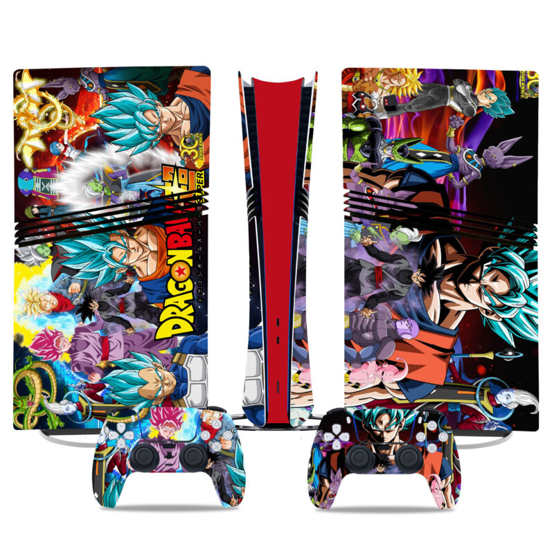 Dragon Ball Super PS5 Pro Skin Sticker – Vibrant Goku Blue & Villains Design For Console & Controllers