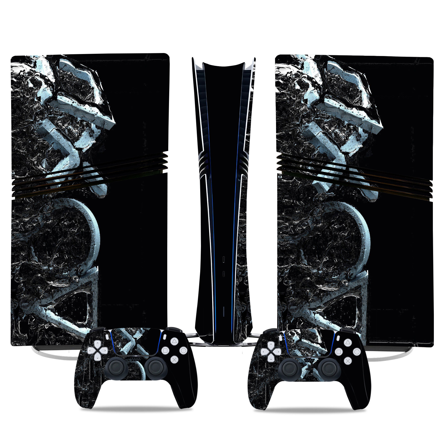 Striking Black & Silver PS5 Pro Skin Sticker – Sleek Design For Console & Controllers - Image 3