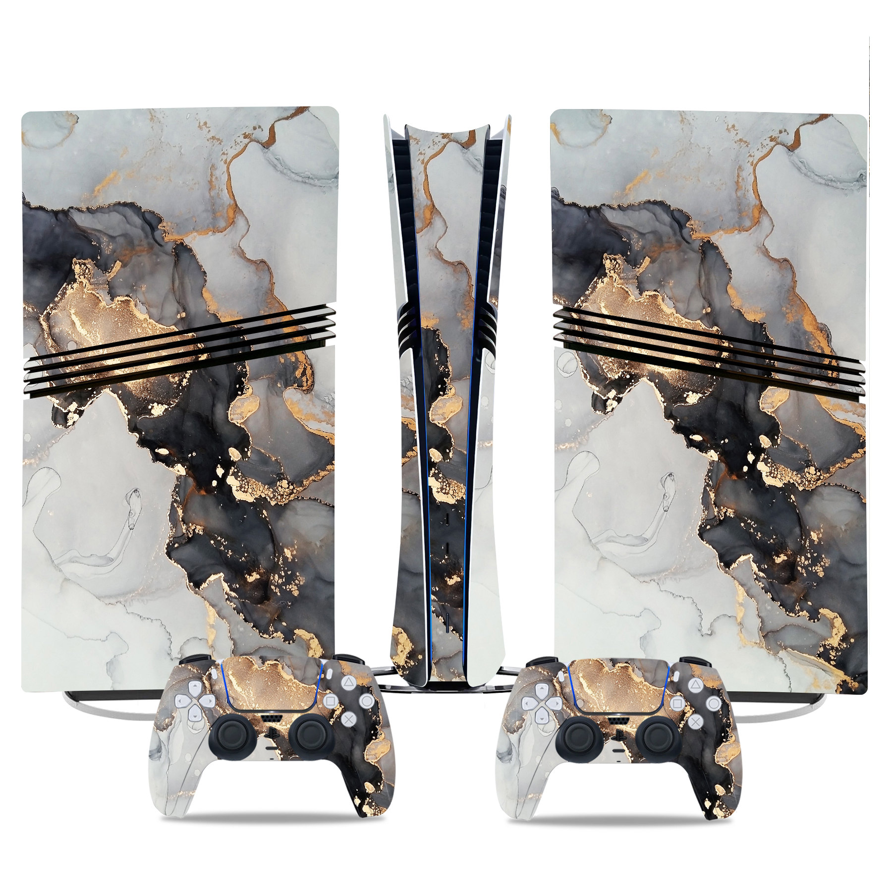 Luxury Marble & Gold PS5 Pro Skin Sticker – Elegant Console And Controller Wrap - Image 3