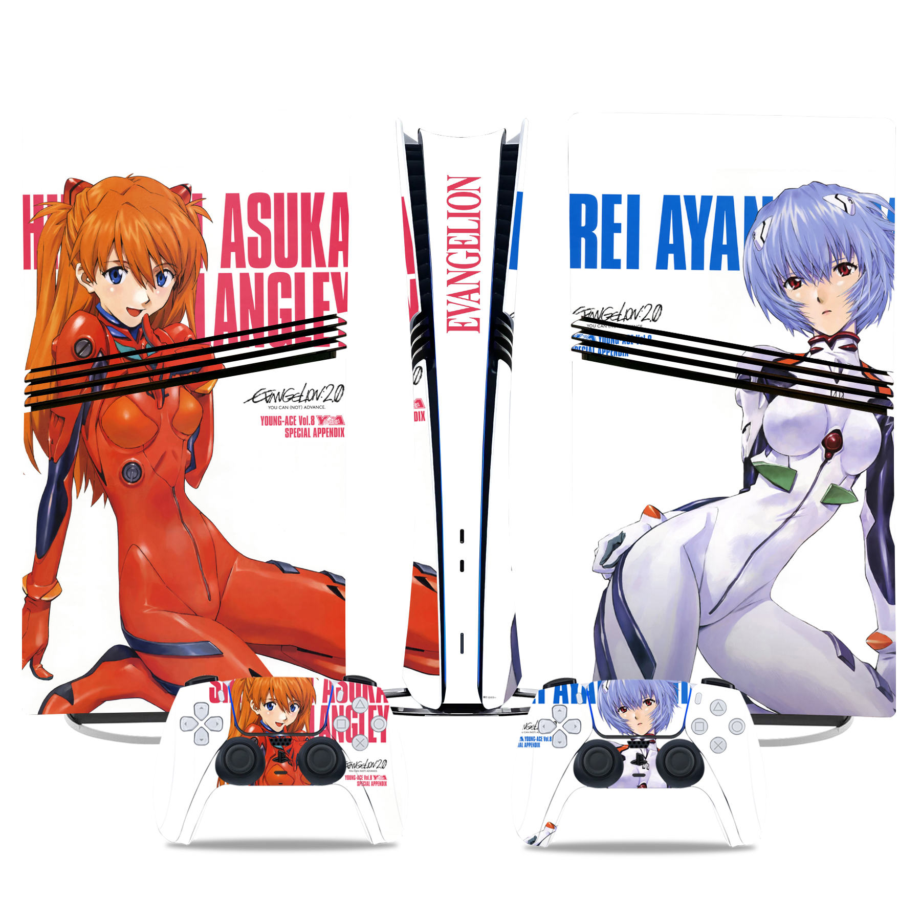 Neon Genesis Evangelion PS5 Pro Skin Sticker - Asuka Langley & Rei Ayanami Design For Console & Controller Customization - Image 2