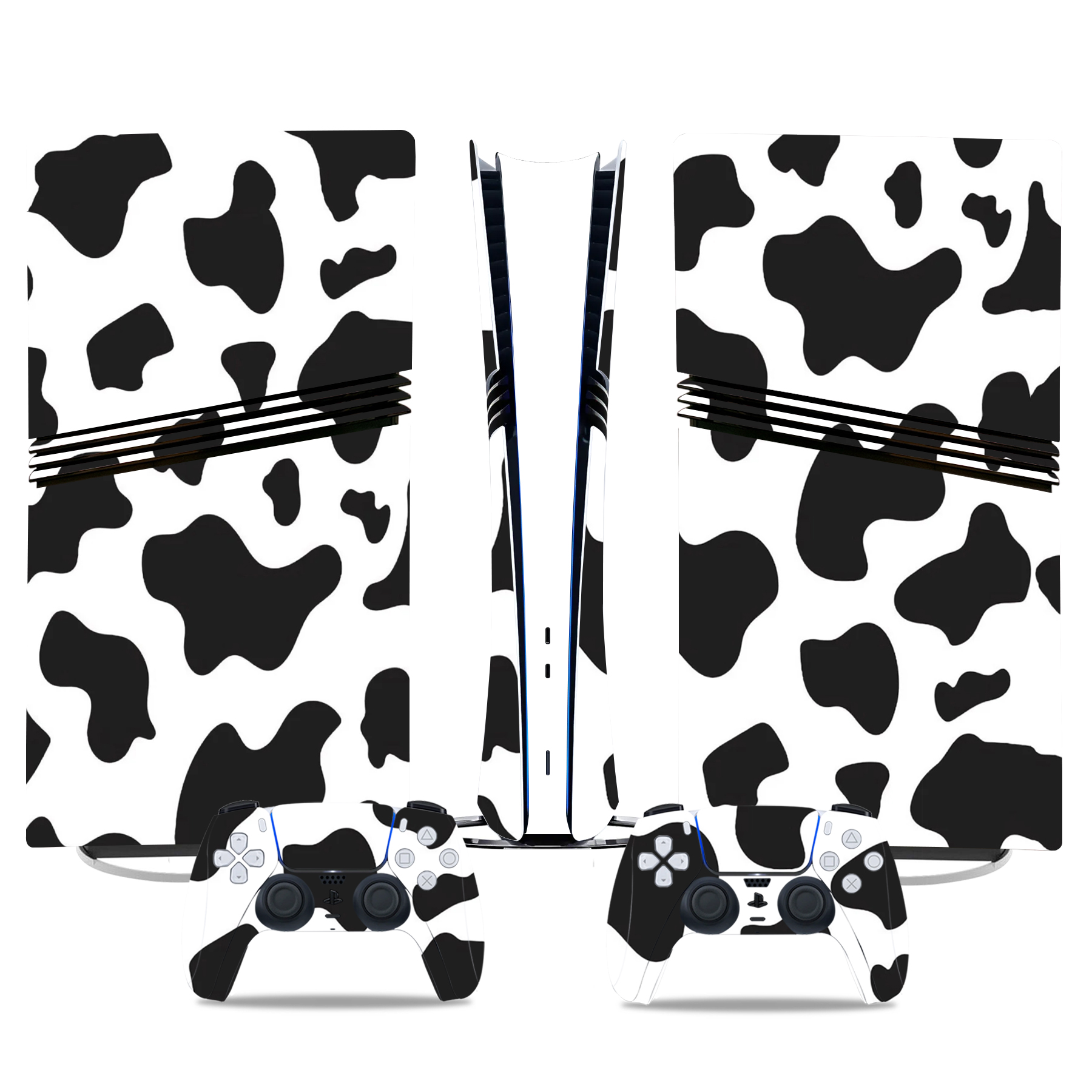 PS5 Pro Skin Sticker - Classic Black And White Cow Print With Matching Controller Decals For A Fun Gaming Look - Image 2