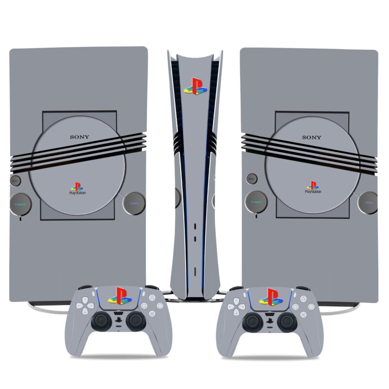 Retro PlayStation 1 Design PS5 Pro Skin Sticker - Classic Grey Console & Controller Wrap For Nostalgic Gaming Style