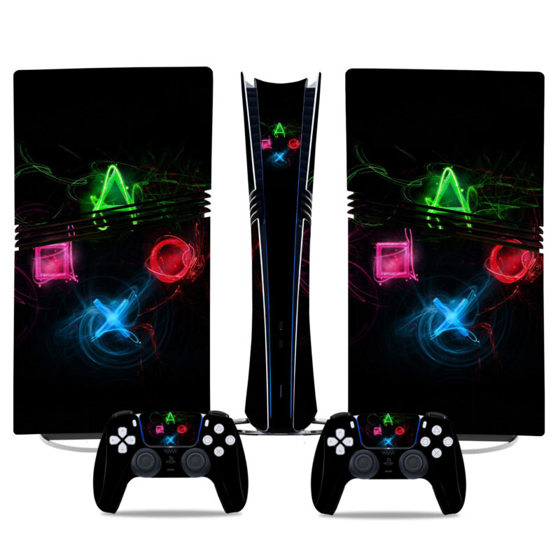 PS5 Pro Skin Sticker With Neon Gamepad Design - Premium Console And Controller Wrap For Gamers