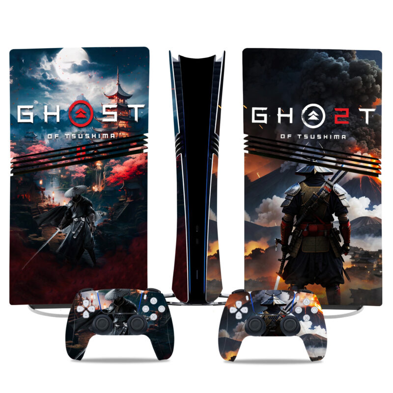 Ghost Of Tsushima PS5 Pro Skin Sticker With Matching Controller Wraps – Stunning Samurai-Inspired Console Design