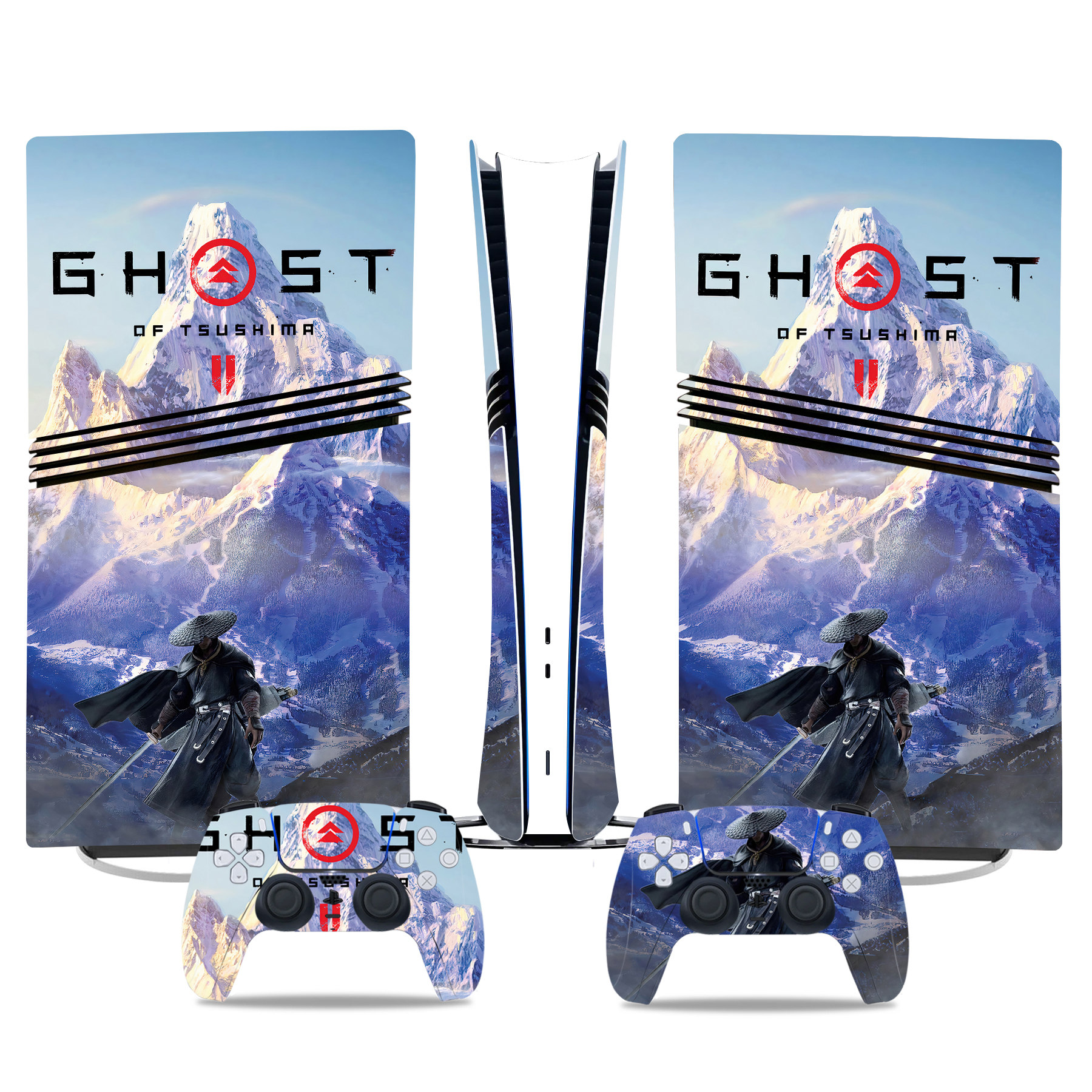 Ghost Of Tsushima PS5 Pro Skin Sticker With Snowy Mountain Design – Elegant Console Wraps And Matching Controller Skins - Image 3
