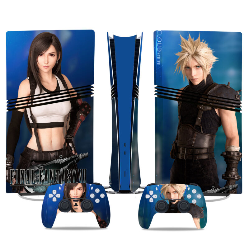 Final Fantasy VII PS5 Pro Skin Sticker - Cloud & Tifa Design For Console And Controllers - Ultimate Gaming Wrap