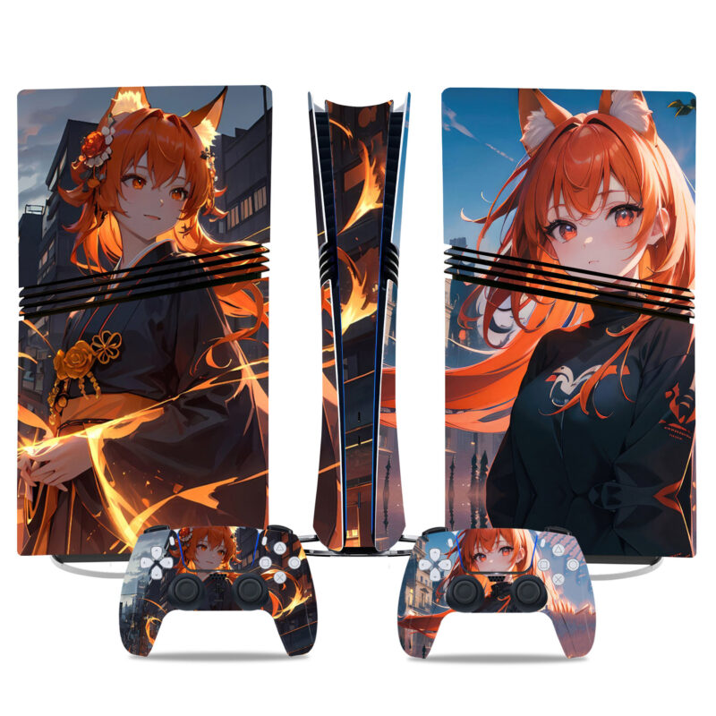 Stunning Anime Fox Girl PS5 Pro Skin Sticker – Custom Console & Controller Wrap - Image 3