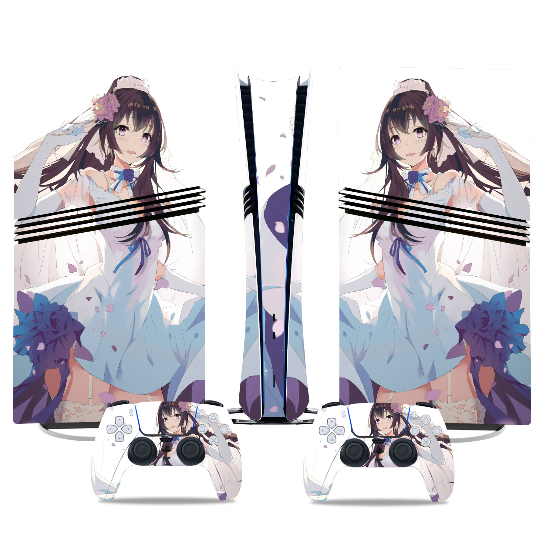 Elegant Anime Bride PS5 Pro Skin Sticker – Gorgeous Console And Controller Wrap - Image 3