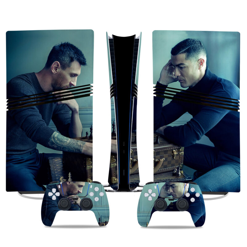 Iconic Messi Vs Ronaldo Chess Match PS5 Pro Skin Sticker – Premium Console & Controller Design