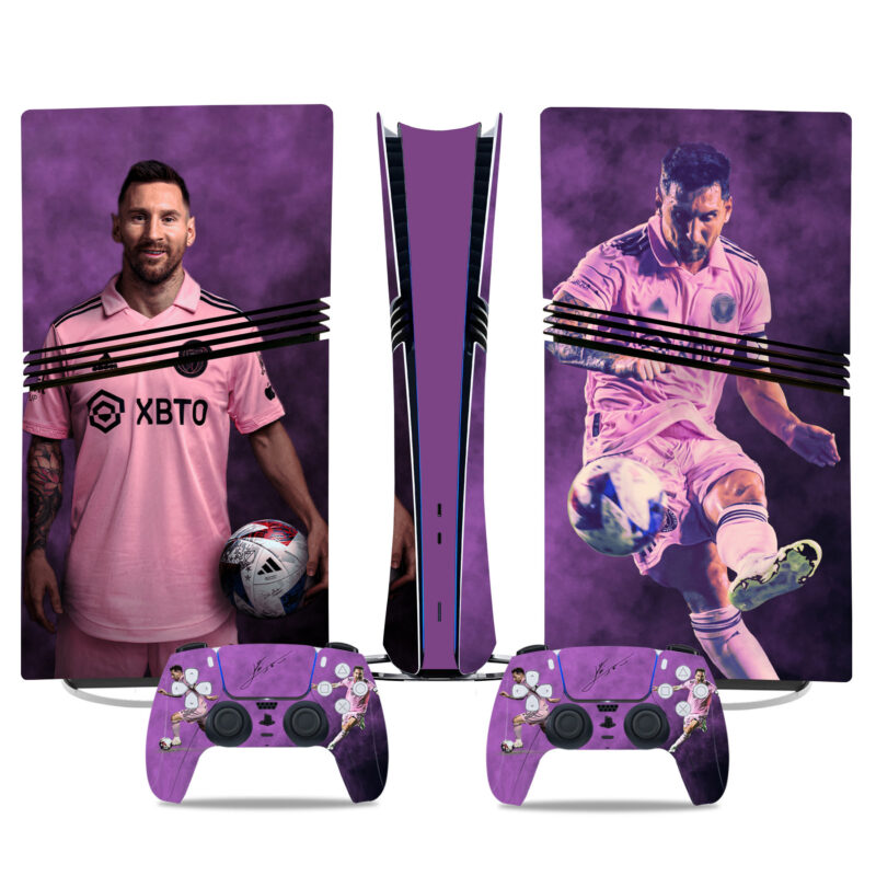 Purple Messi PS5 Pro Skin Sticker – Vibrant Console & Controller Wrap Design