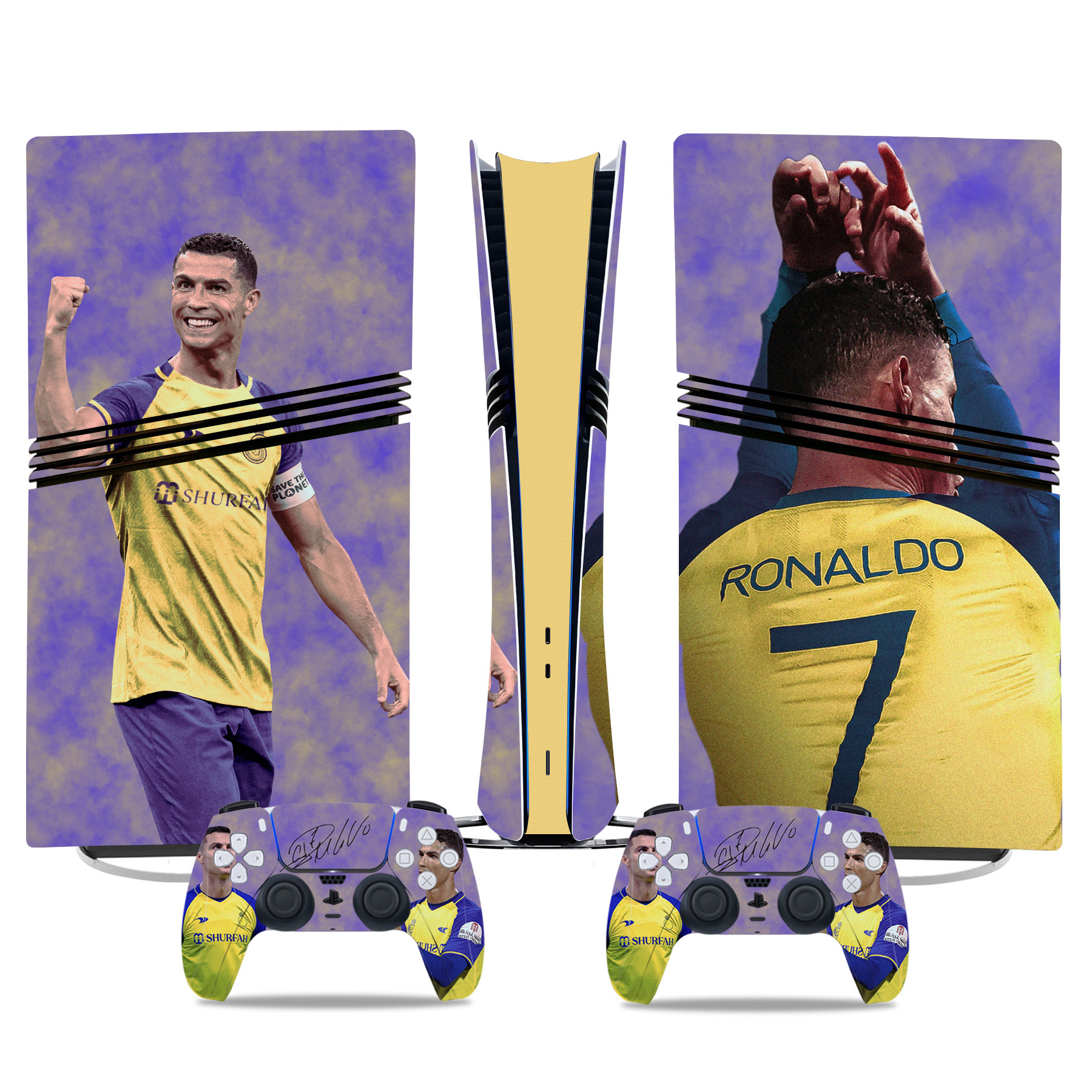 Golden Ronaldo PS5 Pro Skin Sticker – High-Quality Console & Controller Wrap - Image 3