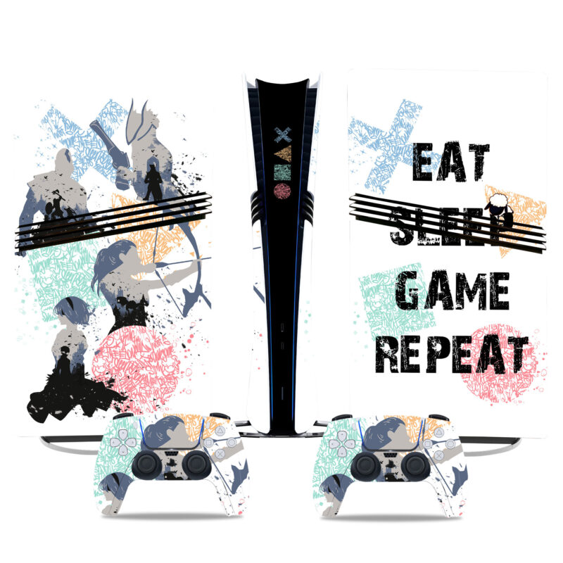 Stylish Eat Sleep Game Repeat PS5 Pro Skin Sticker – Unique Console & Controller Wrap - Image 3