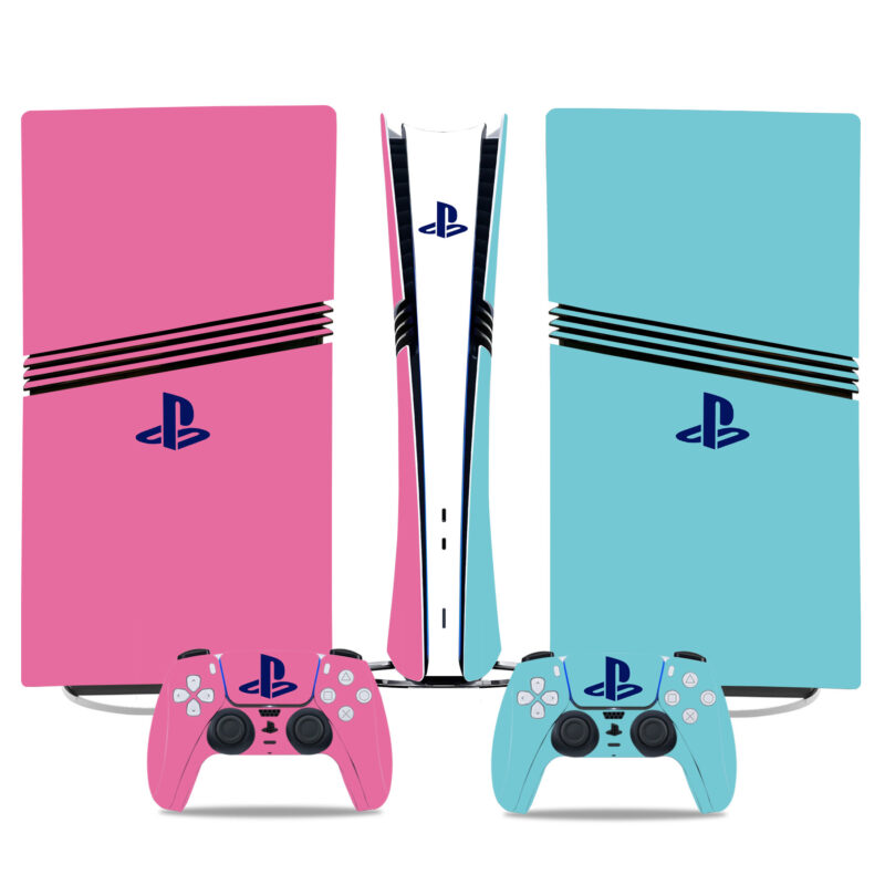 Custom PS5 Pro Skin Stickers - Stylish Pink & Blue Designs With Matching Controllers For A Unique Gaming Experience - Image 2