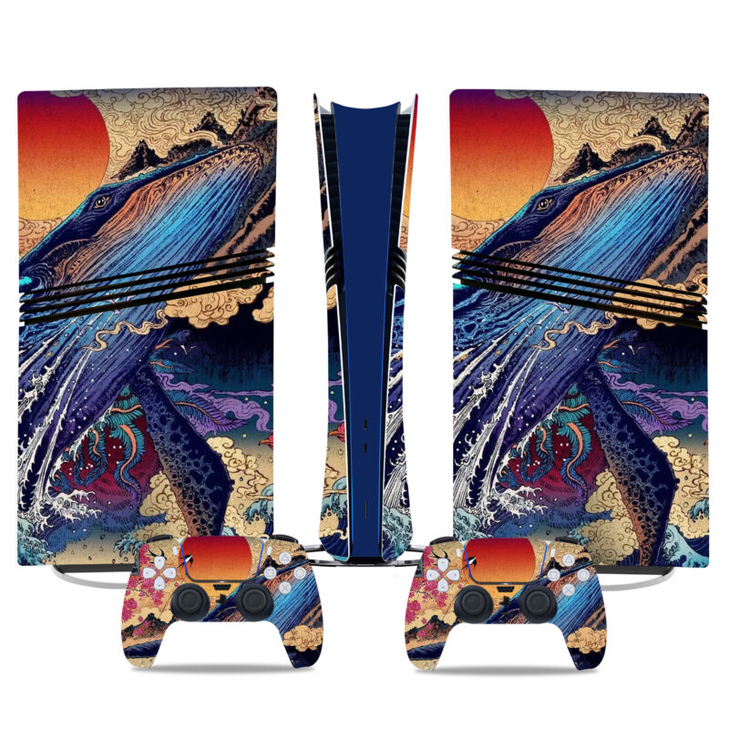 Vibrant Whale Art PS5 Pro Skin Sticker – Custom Console And Controller Wrap - Image 2
