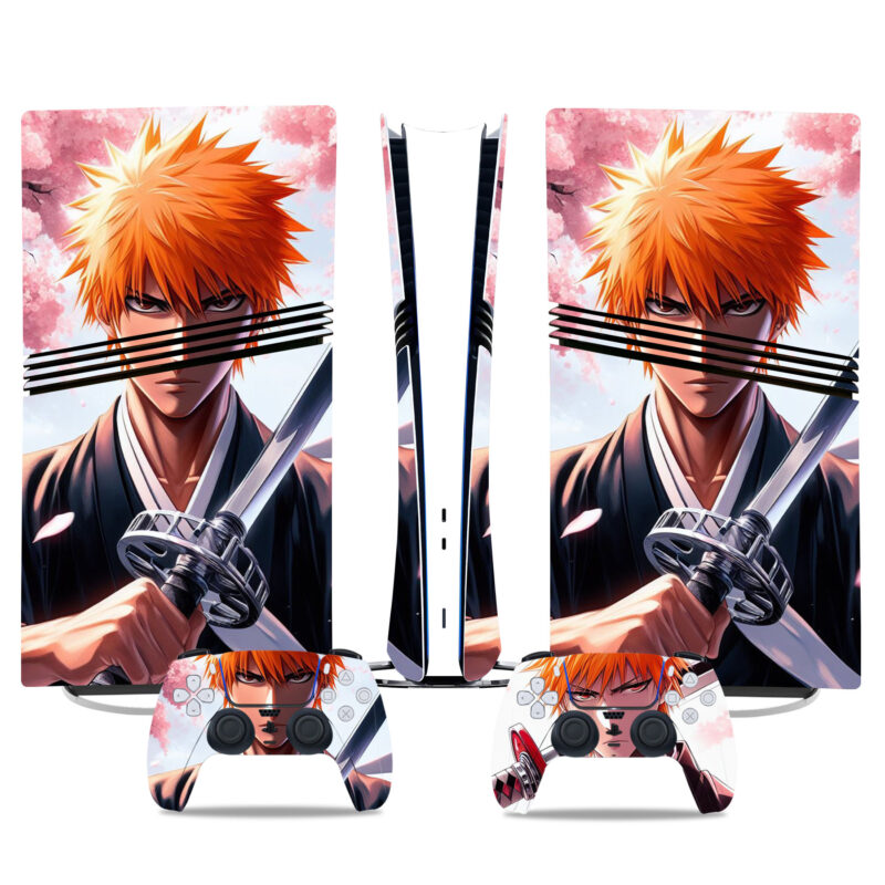 Anime Samurai PS5 Pro Skin Sticker - Vibrant Console & Controller Wraps With Cherry Blossom Theme