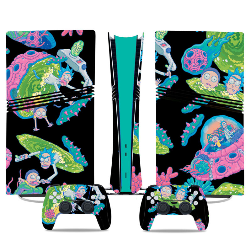 Rick And Morty PS5 Pro Skin Sticker – Vibrant Sci-Fi Design For Console & Controllers With Alien Adventure Theme